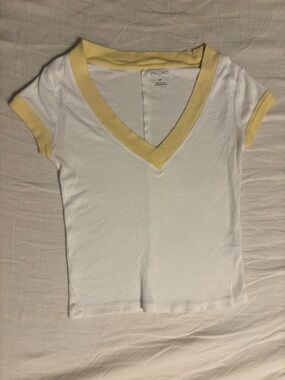 Pilcro White Ribbed V-Neck Tank with Yellow Trim from Anthropologie